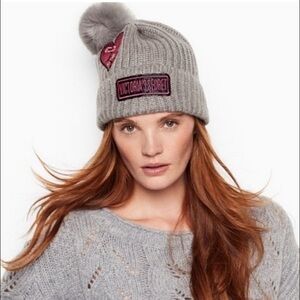 Victoria’s Secret Cozy Up The Winter Angel Collection Beanie Embroidered Grey